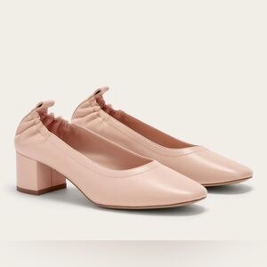 EVERLANE The Day Heel Pale Rose Pink Leather Shoes Block Heels Italian, Size 7.5